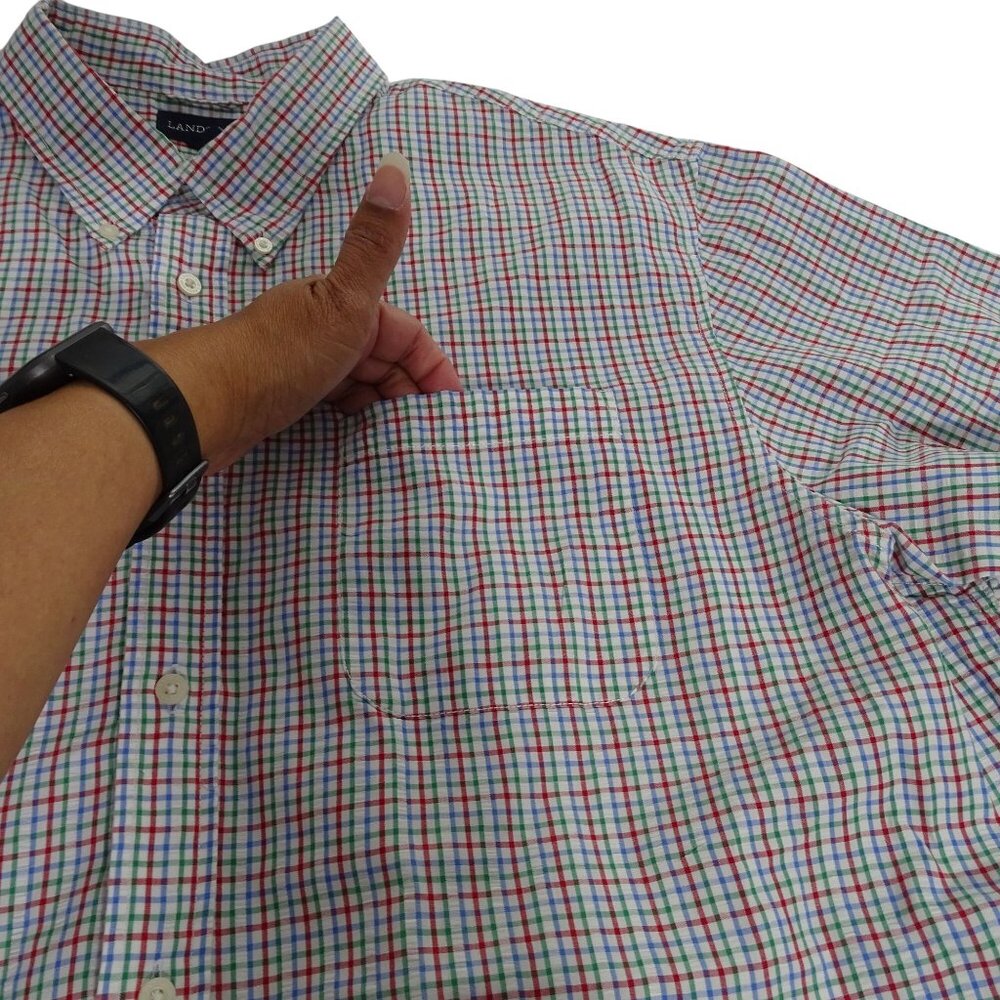 Lands End Button Down Plaid Seersucker Shirt Traditional Fit Size XL 17-17.5 - Picture 3 of 10